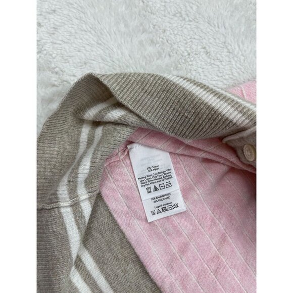 Eddie Bauer Womens Cardigan Sweater Large Petite Pink Stripe - Picture 4 of 6
